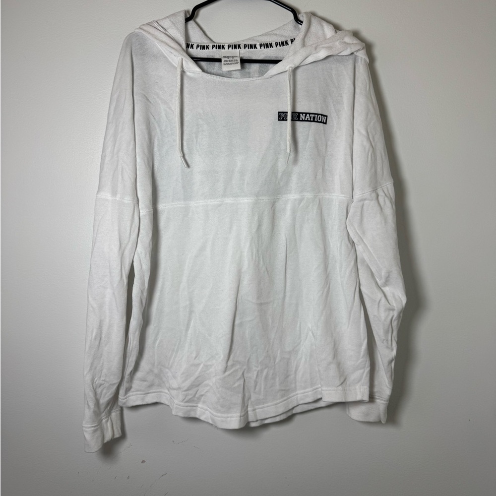 PINK Victoria’s Secret White Hoodie Pink Nation Graphic Oversized Medium